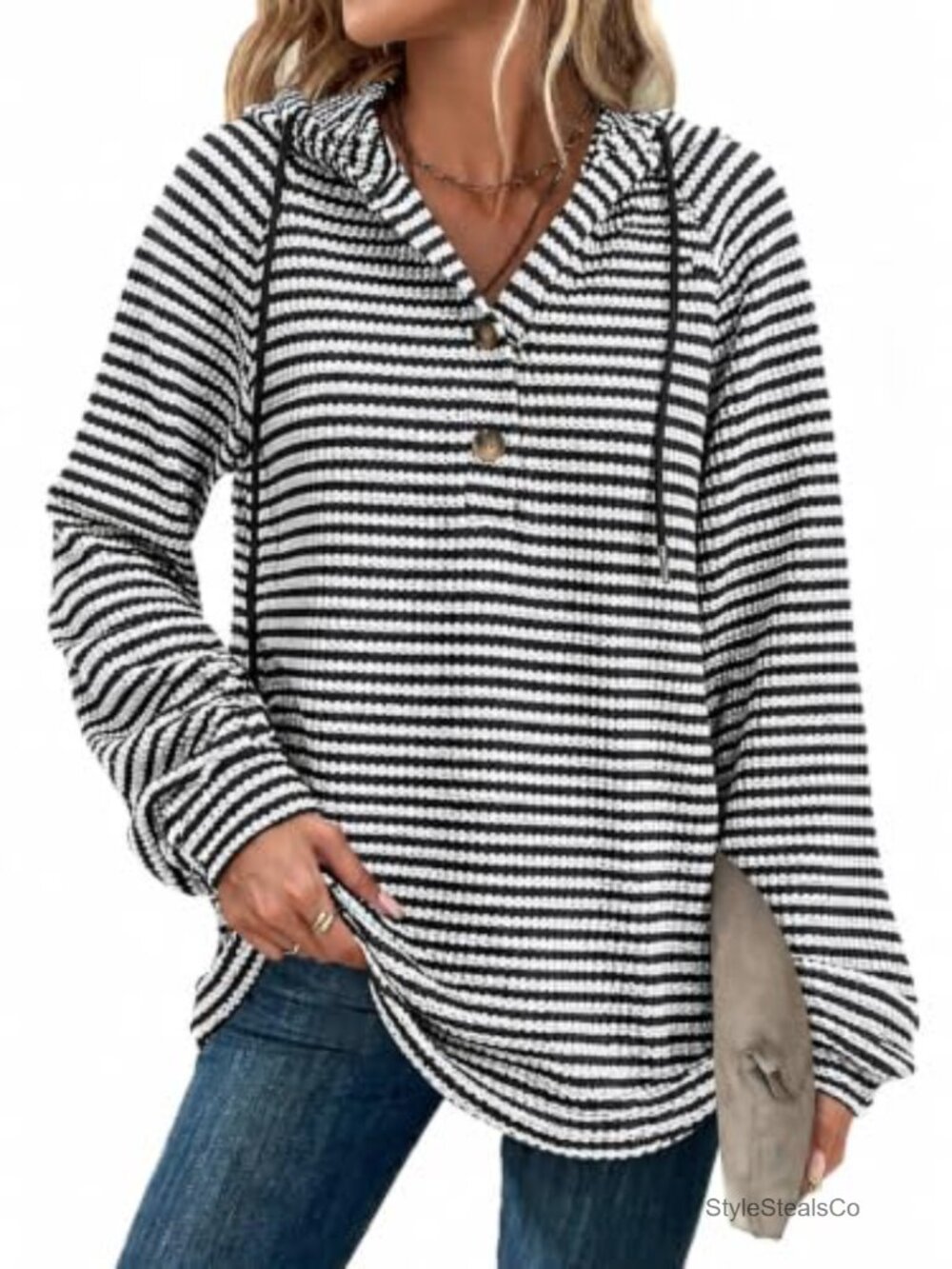 Waffle Knit Oversized Hoodie Sweatshirt Women Loose Fit Pullover